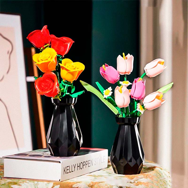 3D Rose & Tulip Flower Building Block Set 💐 - Lovegentilezza