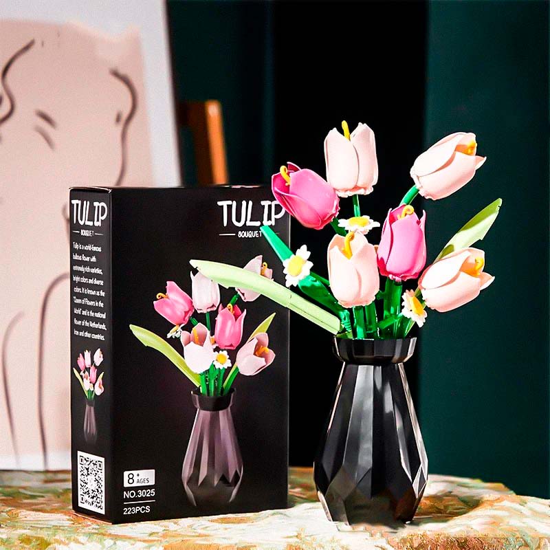 3D Rose & Tulip Flower Building Block Set 💐 - Lovegentilezza